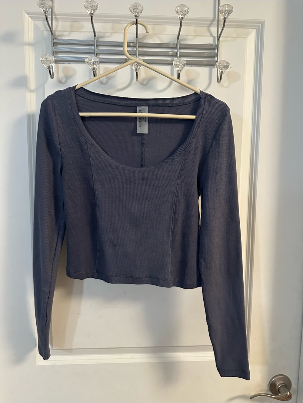 One Step Ahead Slate Blue Long Sleeve Scoop Crop Top